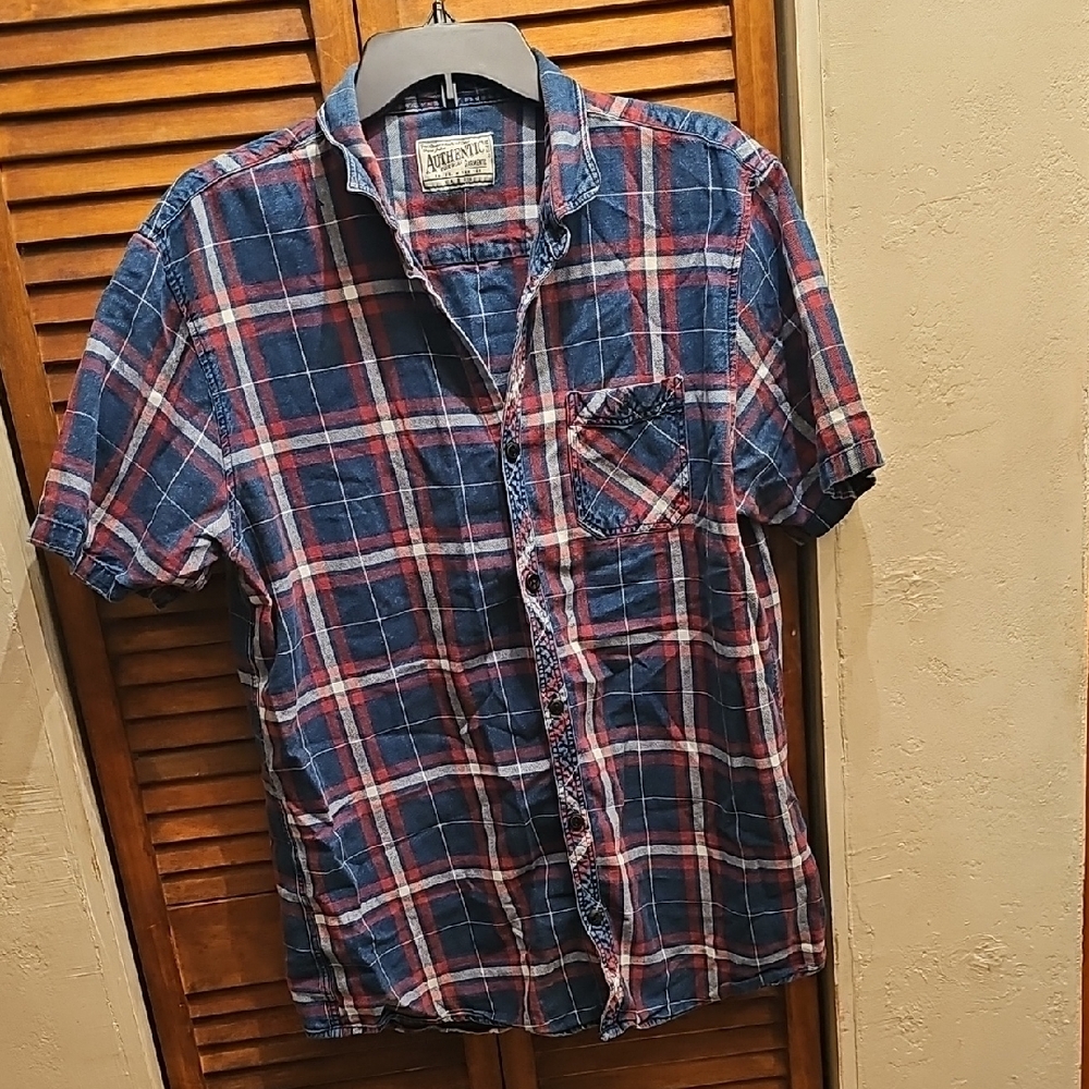 Authentic Work Worn Men's Blue Plaid Shirt